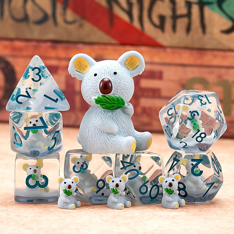 weyano DND Resin Koala Dice Set, D&D Polyhedral Dice for Dungeons and Dragons RPG, MTG Role Playing Games D and D Dice 7pcs D20 D12 D10 D8 D6 D4 - Image 2